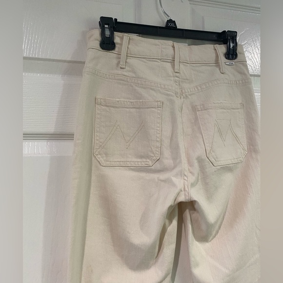 Mother The Hustler Patch Pocket Flood Jeans Cream High Rise Bootcut Size 25 - Picture 9 of 16